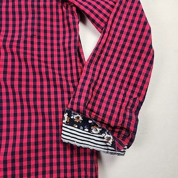 Ricky Singh Denim & Flower Men Red Check Long Sleeve Cotton Medium Button Shirt - Picture 4 of 7